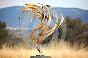 abstract metal sculpture swaying in the wind