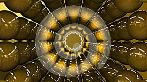 Abstract metal sphere perspective tunnel, 3d animation