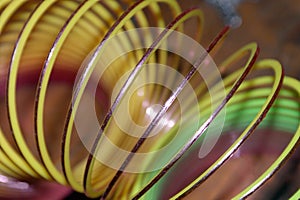 Abstract metal spiral with different colours in the background