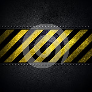 Abstract metallic background with yellow and black warning strip