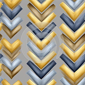 Abstract Metallic Chevron Pattern in Gold, Silver, and Blue
