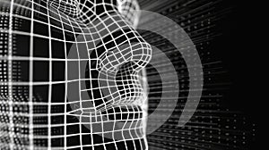 Abstract Metallic Cube Structure in a Minimalistic Setting with grid pattern and 3D design elements. AIG53M