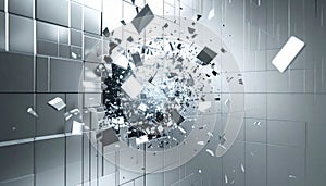 Abstract Metallic Cubes Explosion on a White Background in a Modern 3D Render