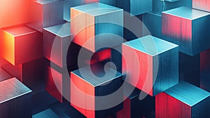 Abstract metallic cubes with glowing edges in dynamic composition for modern design concepts