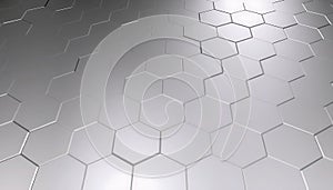 Abstract metallic hexagonal grid pattern with subtle lighting and shadows