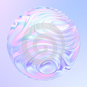 Abstract metallic holographic colored 3D fluid shape with waves and ripples