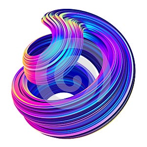 Abstract metallic holographic colored 3D fluid twisted shape