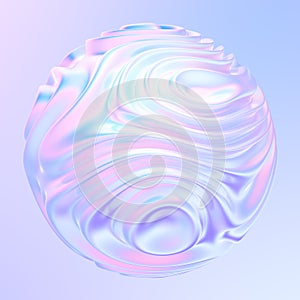 Abstract metallic holographic colored 3D fluid shape with waves and ripples photo