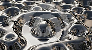 Abstract metallic liquid surface with reflective texture and fluid dynamics