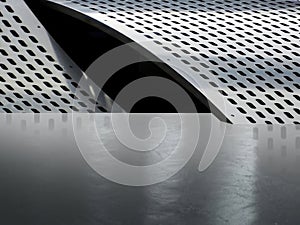 Abstract metallic perforated surface with curved reflection texture pattern background