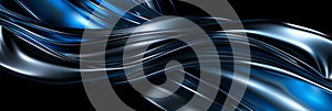 Abstract metallic shiny blue lines on black background. Digital technology communication, 5G, science, music