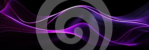 Abstract metallic shiny purple lines on black background. Digital technology communication, 5G, science, music