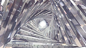 Abstract metallic shiny silver chrome polyhedral tunnel frame made of lines