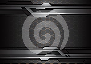 Abstract metallic silver black futuristic polygon line on gold hexagon mesh pattern design modern technology background vector