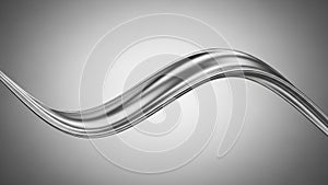 Abstract Metallic Silver Liquid Wave Flowing Smoothly on a Gradient Gray Background