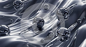 Abstract Metallic Spheres Floating on Liquid Silver Surface Art