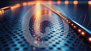 Abstract metallic surface with light trails