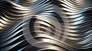 Abstract metallic wave pattern background elegant, smooth curves and reflecting surfaces. Generative AI