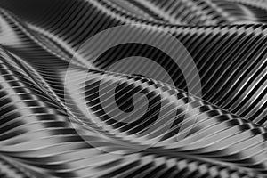 Abstract metallic wave pattern with dynamic curves and reflections. 3d render