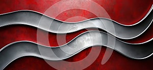 Abstract metallic waves on red textured background creating dynamic visual flow