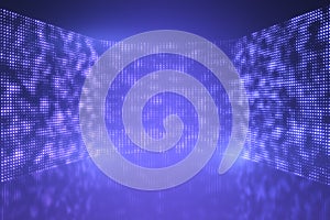 Abstract metaverse room on blue backdrop. Technology and innovation concept.