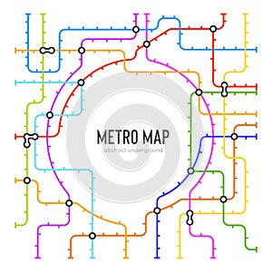 Abstract metro map in shape of circle. Vector subway underground scheme. City transportation diagram concept. Colorful