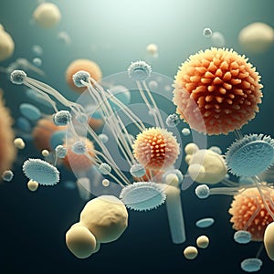 Abstract microbiology background, microscopic view of organic substance, microorganism or cells, macro.