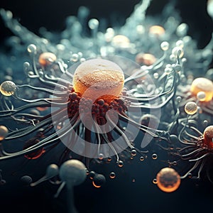 Abstract microbiology background, microscopic view of organic substance, microorganism or cells, macro.