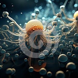 Abstract microbiology background, microscopic view of organic substance, microorganism or cells, macro.