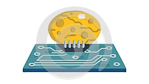 Abstract Microchip Processor. Core of Digital Systems, vector design Generative AI