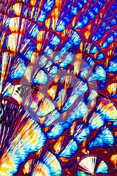 Abstract micrograph of ascorbic acid crystals in brilliant array