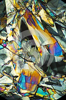 Abstract micrograph of methionine crystals made with a polarizing microscope