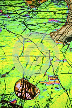 Abstract micrograph of olivine pyroxenite with polarization