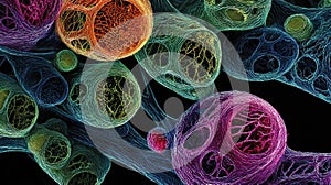 Abstract Microscopic Network: Vibrant Cellular Structures