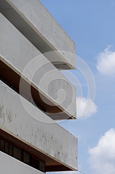 Abstract minimal architecture background with white concrete ceiling corners under clear blue sky mexico