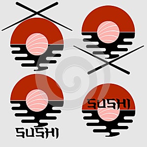 abstract minimal asian food logo with chopsticks and sushi