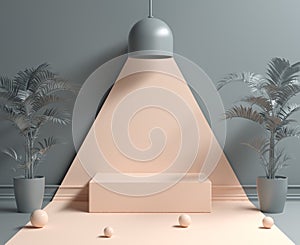 Abstract Minimal Empty Podium Under Light Lamp Concept Background 3d Render