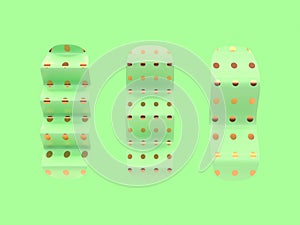 Three abstract wave curve shape 3d rendering green background