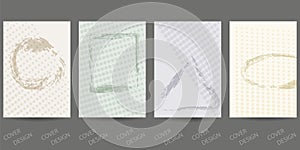 Abstract minimal geometric backgrounds set.Pastel colors geometric pattern with  brush strokes and halfton effect. photo