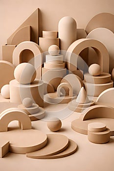 Abstract Minimal Geometric Shapes In Soft Beige Tones For Modern Design Backgrounds