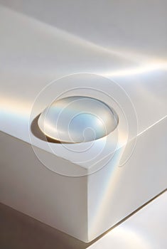 Abstract Minimal Light Reflections With Soft Transparent Sphere On Clean Geometric Surface For Modern Luxury Visual Design