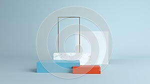 Abstract minimal scene with geometrical forms. Cube podiums in cream cwcase, shopfront,Scene to show cosmetic podructs