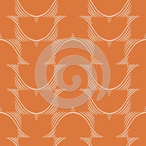 Abstract minimal seamless pattern. Simple textured wavy lines on bright orange background. Minimalistic joyful wallpaper