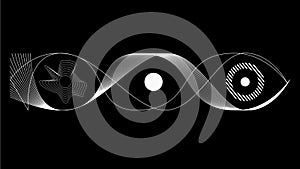 Abstract Minimal Spinning Waves and circle between middle, Monchrome art