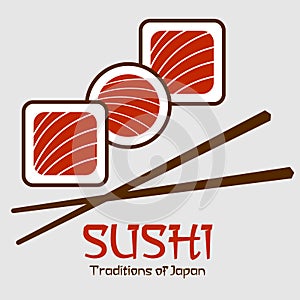 abstract minimal sushi logo made of sushi chopsticks and lettering