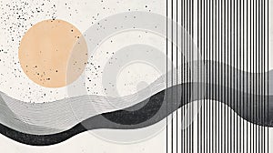 Abstract Minimalist Art Featuring Waves and a Circle