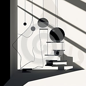 Abstract Minimalist Artwork: Intertwined Shadows of Everyday Objects