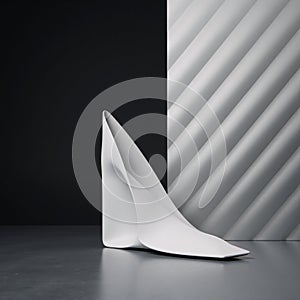 Abstract minimalist design featuring a whiteandsilver geometric pattern on a gray gradient backdrop with metallic textures set