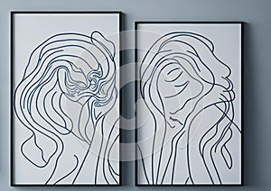 Abstract minimalist line art posters wall art cards set with doodle organic shapes