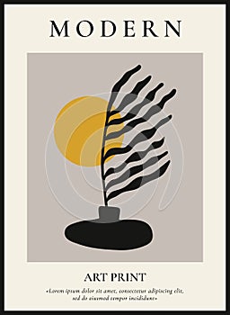 Abstract minimalist poster. Modern floral art branch pot, nature botanical decorative contemporary design. Vector print